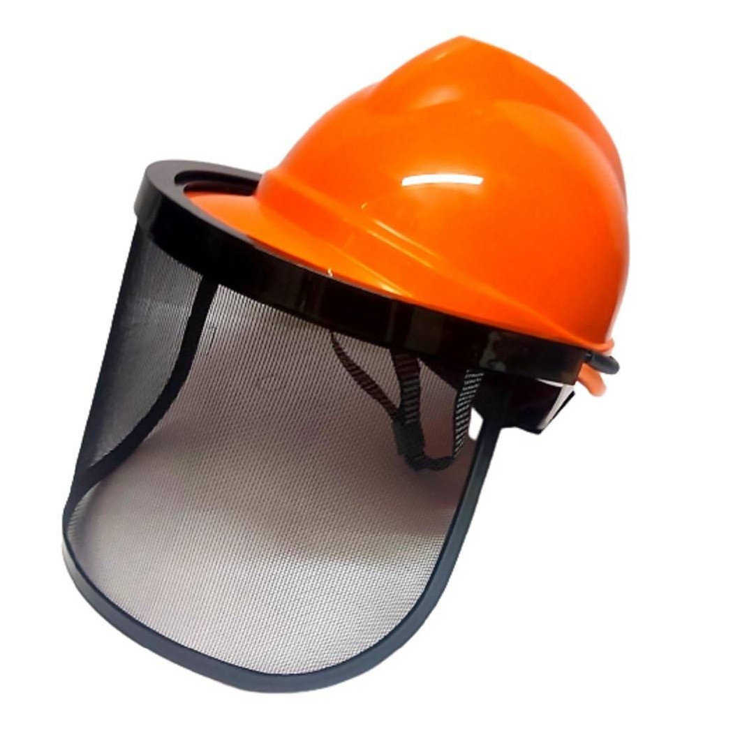 foto del prodotto casco elmetto protettivo con visiera a rete per decespugliatore e tagliaerba trade shop traesio