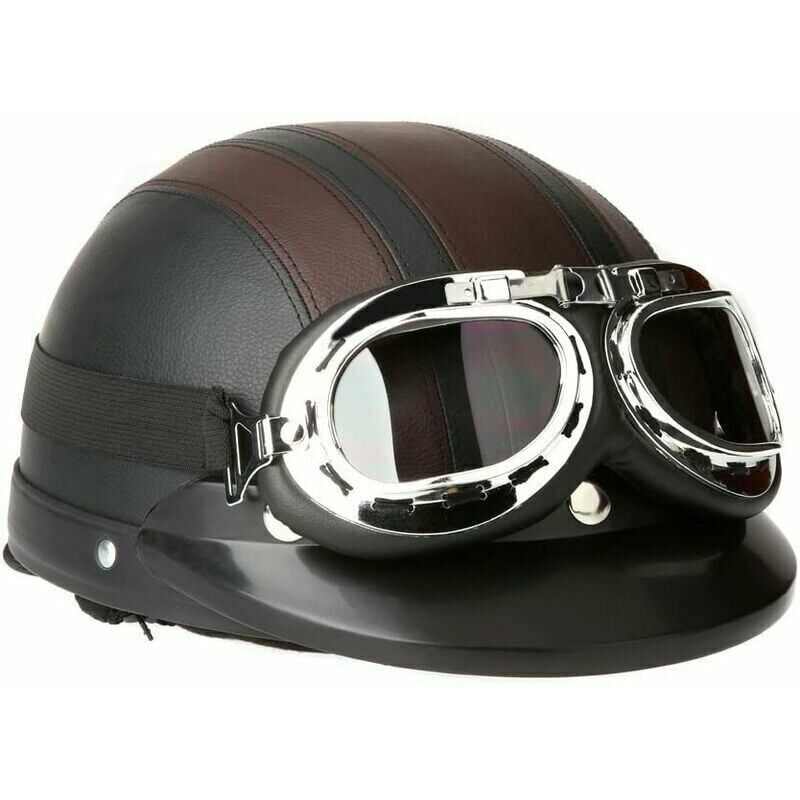 foto del prodotto casco moto ulisem stile retro vintage per vespa, antivento con visiera uv e occhiali, adatto per circonferenza della testa 54-60cm.