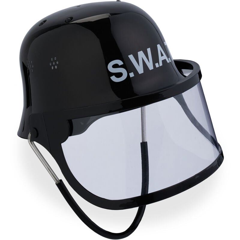 foto del prodotto casco swat per bambini, cappello da poliziotto con visiera, elmetto regolabile, hlp 24,5x22,5x28 cm, nero relaxdays
