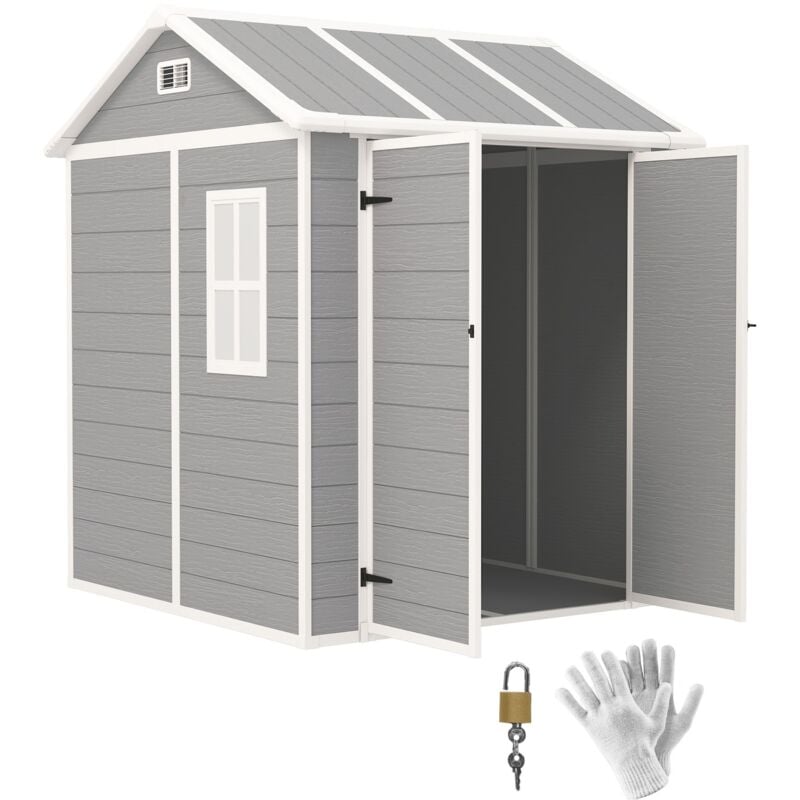 foto del prodotto casetta box da giardino 180x180 cm con pavimento 2 porte con blocco e finestra in resina grigio