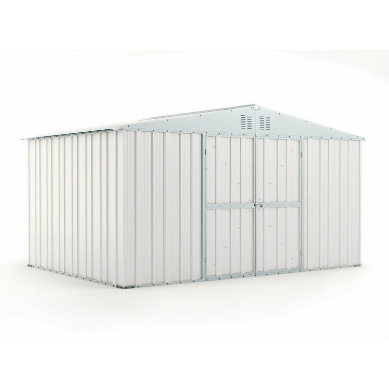 foto del prodotto casetta box da giardino in lamiera di acciaio porta utensili 403x269x217 cm enaudi bianco