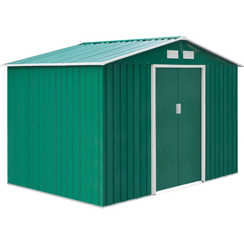 foto del prodotto casetta box porta attrezzi giardino doppie porte scorrevoli 277 195 192cm verde