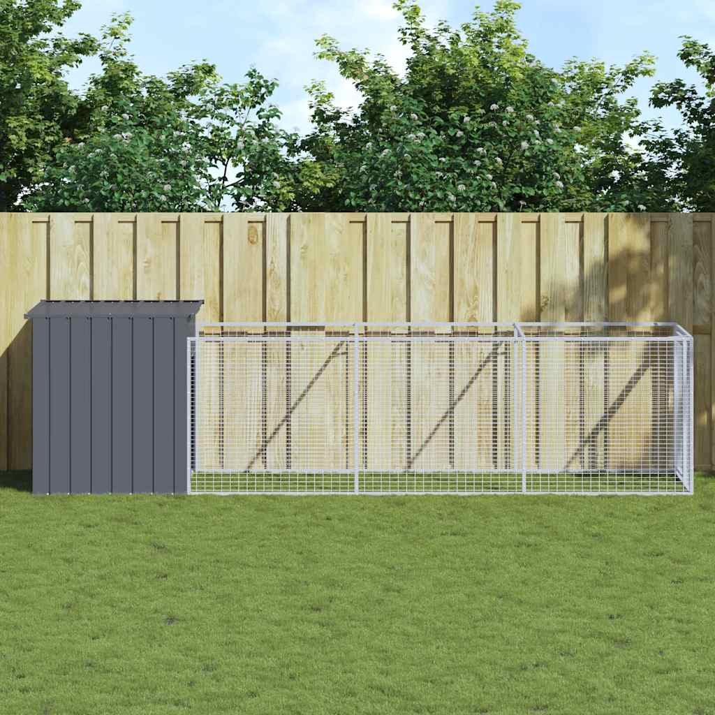 foto del prodotto casetta cani con corsa antracite 110x405x110 cm acciaio zincatocod mxl 117722