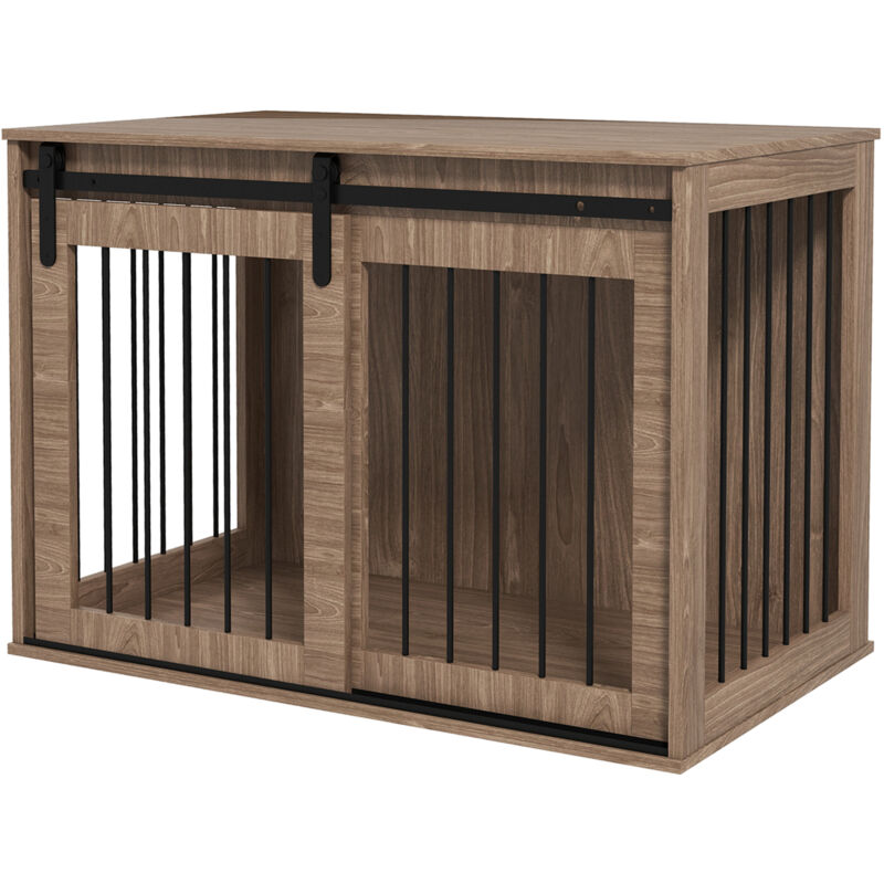 foto del prodotto casetta cani grandi per interno con porta scorrevole in legno 98x58x61cm pawhut