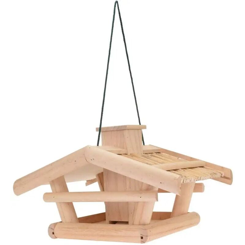 foto del prodotto casetta casa mangiatoia in legno per uccelli volatili 43x30x26 cm da appendere