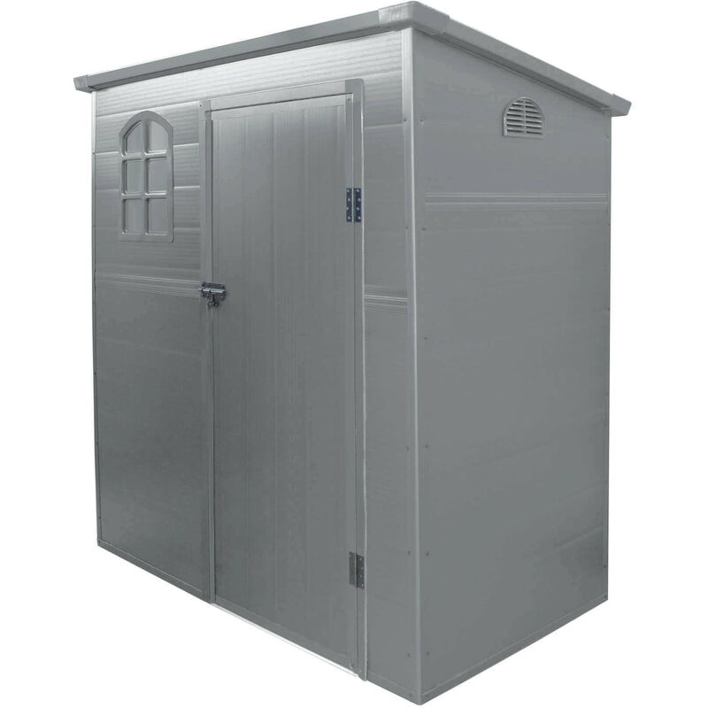 foto del prodotto casetta cottage monofalda da giardino porta attrezzi in resina effetto legno chamonix grigio chiaro