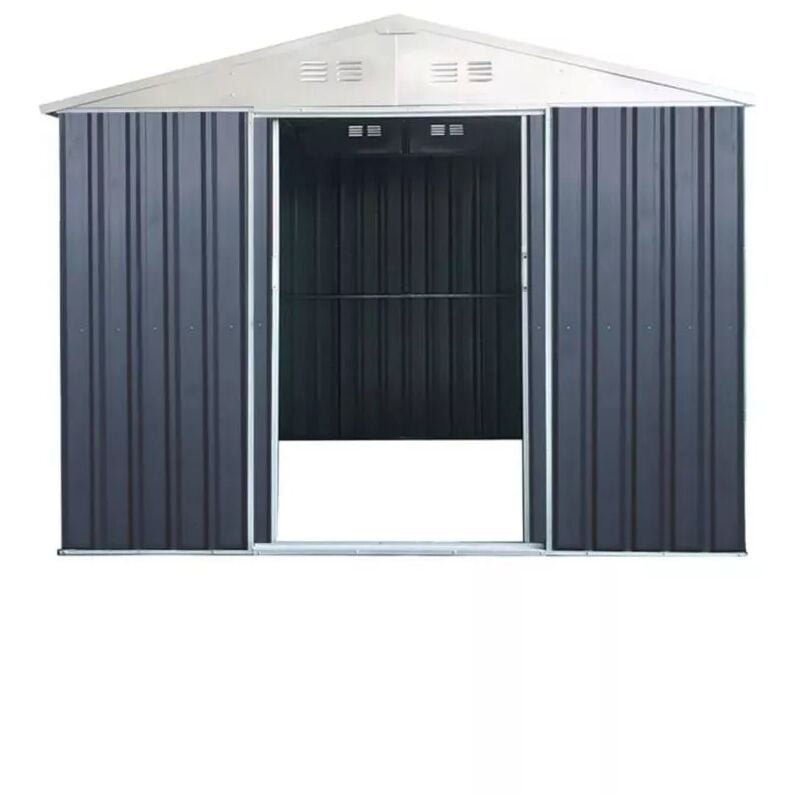 foto del prodotto casetta da esterno in lamiera zincata domus s grigia con porte scorrevoli 187x131x194 cm