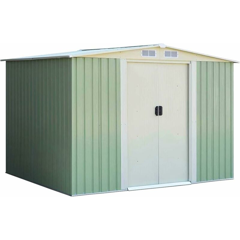 foto del prodotto casetta da giardino, 2 porte scorrevoli e 4 sfoghi, capanno in lamiera di acciaio e lamiera zincata, ideale per riporre attrezzi, tosaerba, 205 x 257