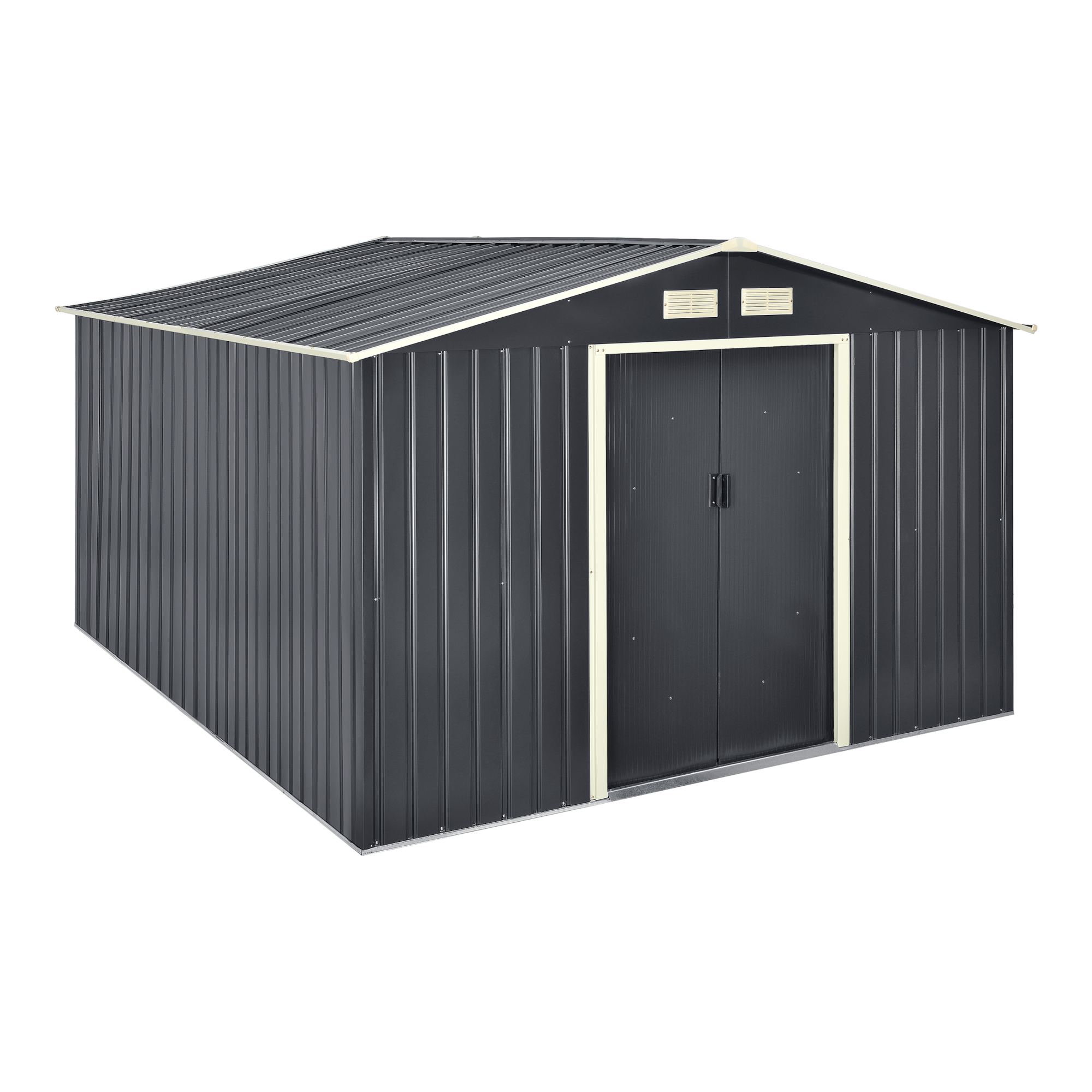 foto del prodotto casetta da giardino 277x319x192 cm box organizzatore deposito stoccaggio in lamiera zincata con cornice di base in