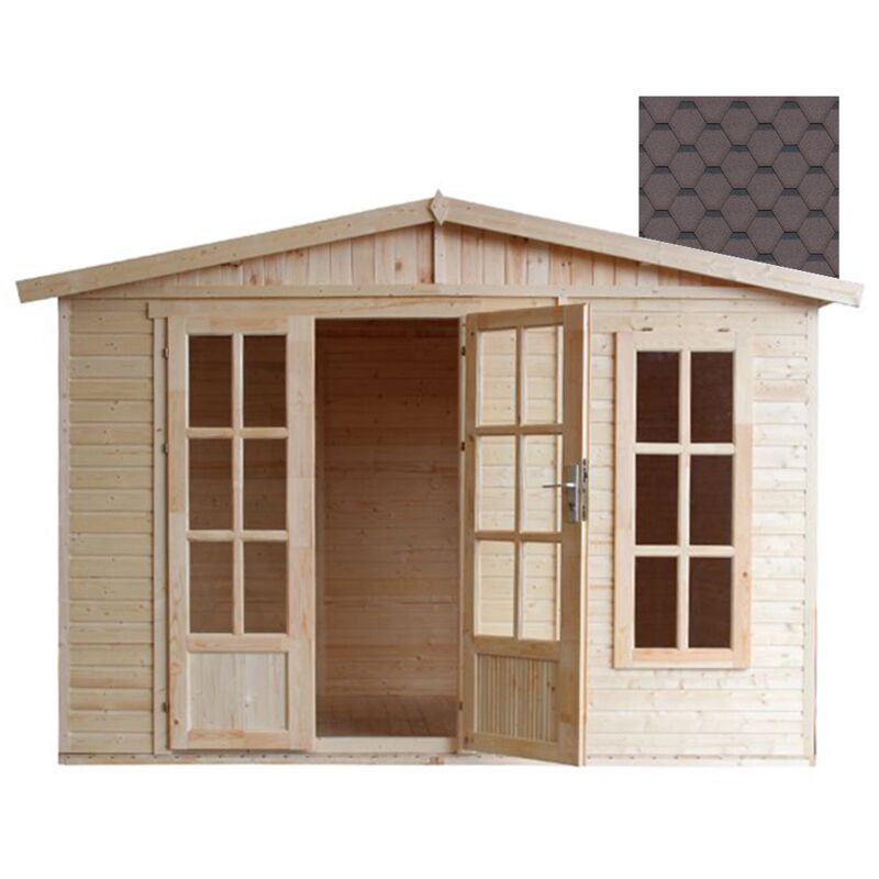 foto del prodotto casetta da giardino 6m2 332x222xa232 cm casetta in legno da giardino capanno in legno studio giardino con tegole bituminose marrone timbela