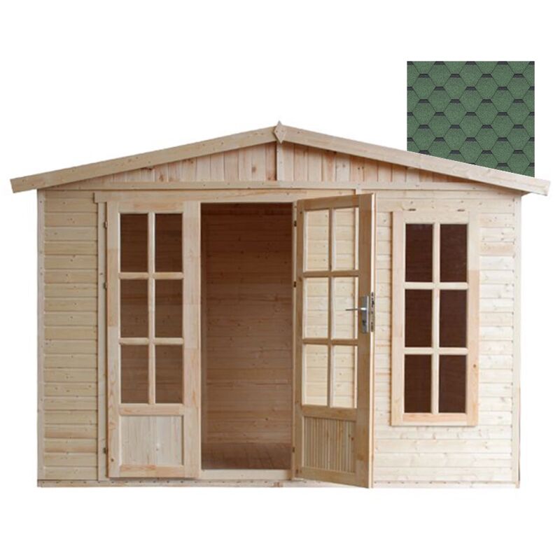 foto del prodotto casetta da giardino 6m2 332x222xa232 cm casetta in legno da giardino capanno in legno studio giardino con tegole bituminose verde timbela