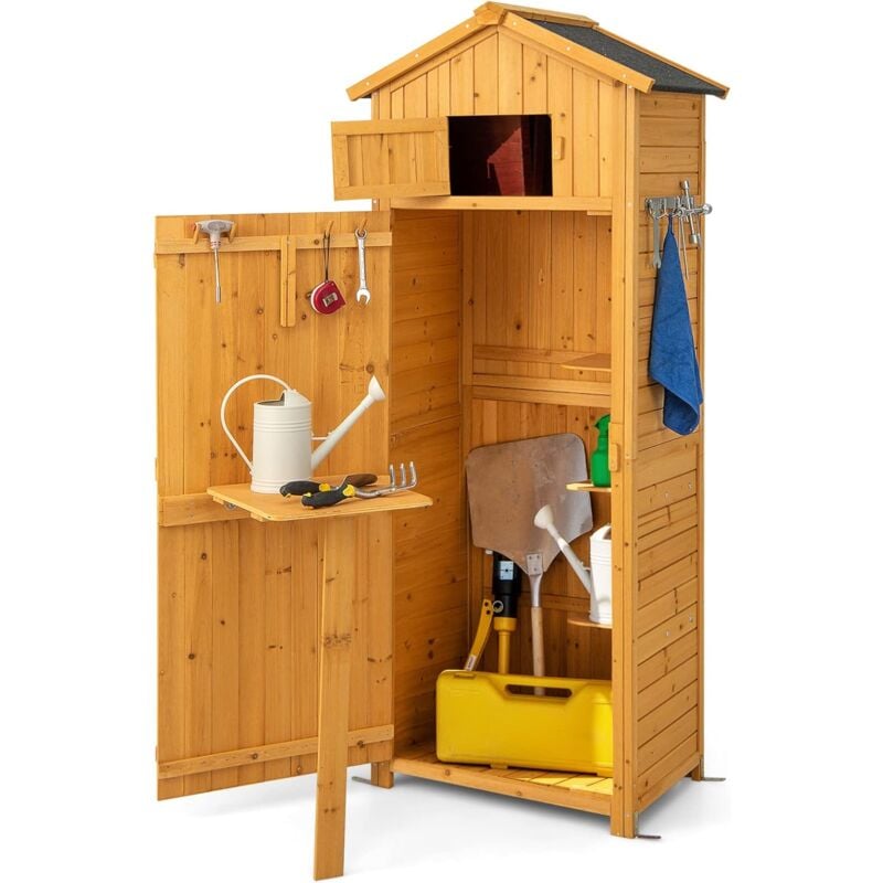 foto del prodotto casetta da giardino, armadio in legno con anta e scaffali per porta attrezzi da giardino, 75 x 50 x 180,5 cm stile 2 goplus
