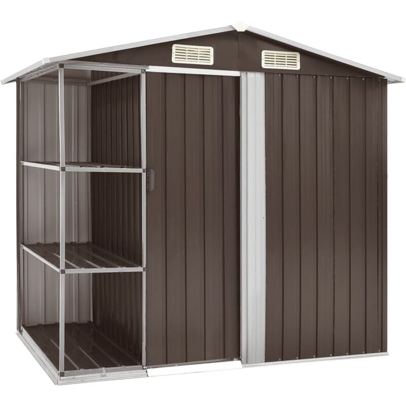foto del prodotto casetta da giardino capannone per cabina capannone per la casa capannone per esterni robusto attrezzi con ripiano 205 x 130 x 183 cm ferro marrone