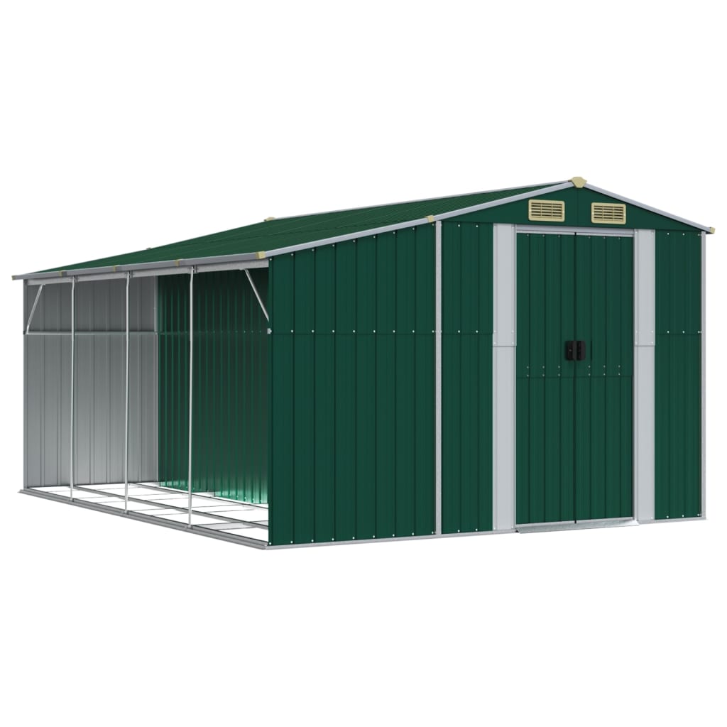 foto del prodotto casetta da giardino casetta per cabine ripostiglio casetta per la casa casetta per attrezzi da esterno robusta 277 x 365,5 x 179 cm acciaio zincato verde 02 0022378
