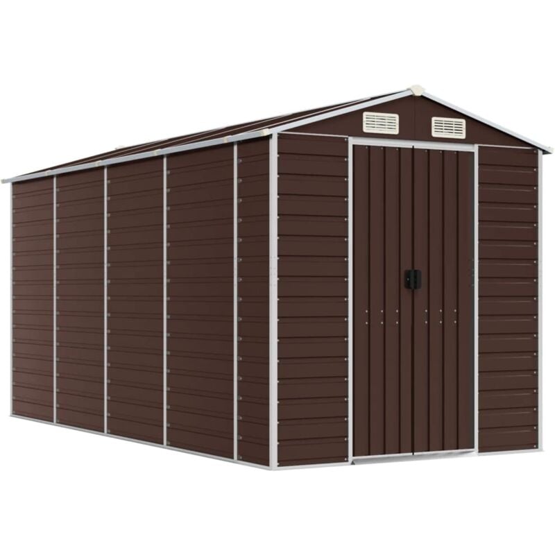 foto del prodotto casetta da giardino casetta per capanni casetta per riporre gli attrezzi casetta per esterni robusta 191 x 385 x 198 cm acciaio zincato marrone 020022271