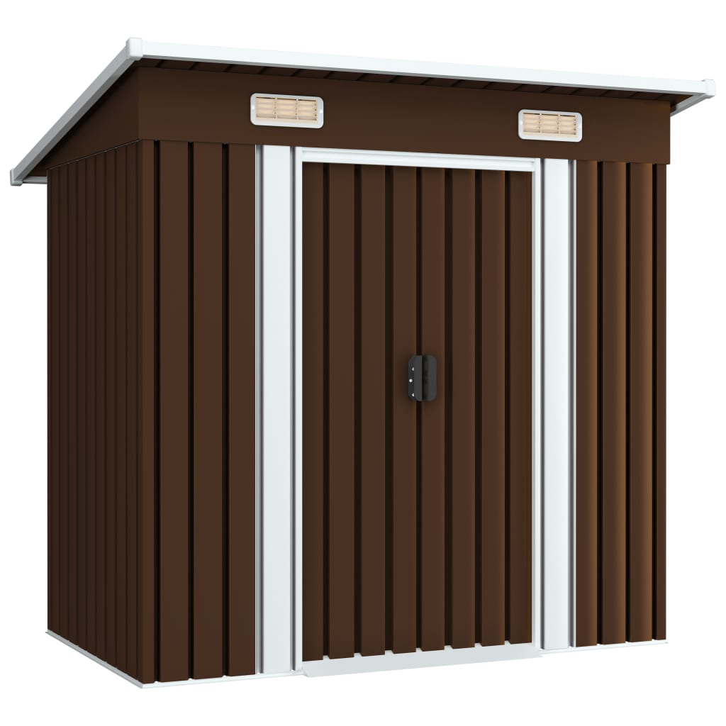 foto del prodotto casetta da giardino casetta per capanni casetta per ripostigli casetta per esterni casetta per attrezzi robusta 194 x 121 x 181 cm acciaio marrone 02 0022385