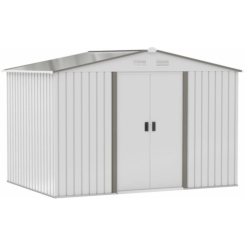 foto del prodotto casetta da giardino con doppie porte scorrevoli 277x195x192 cm in acciaio e polipropilene argento