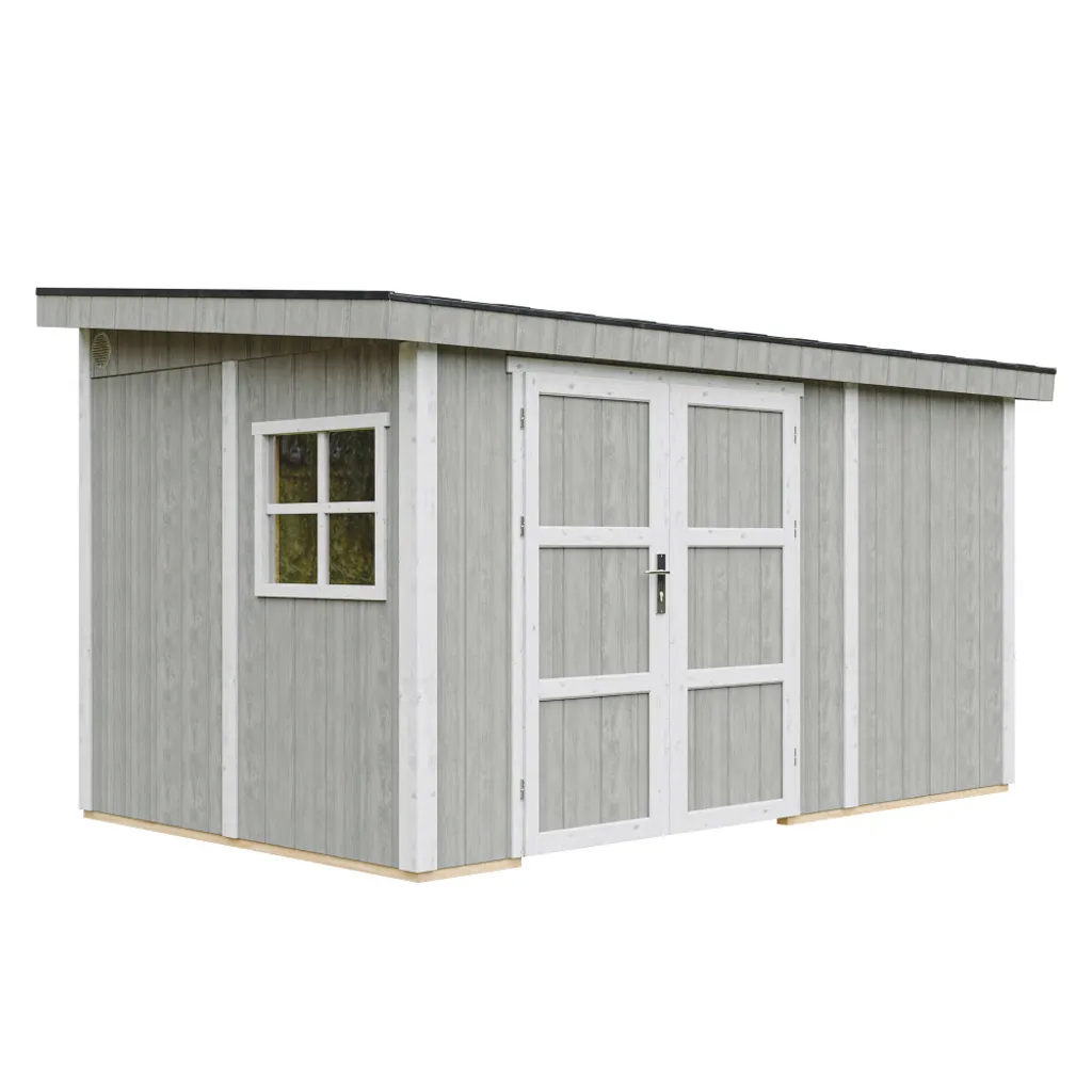 foto del prodotto casetta da giardino di qualit?&nbsp; premium 8,68 m?² - h231x248x412 cm - senza pavimento e parete laterale - timbela m939b-tundra grey