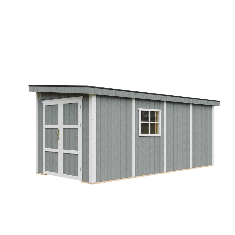 foto del prodotto casetta da giardino di qualit premium 11,47 m - h231x248x530 cm - senza pavimento e parete laterale - timbela m940b-cavern steel