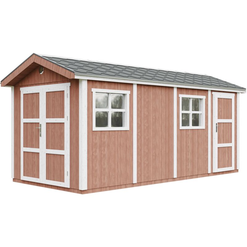 foto del prodotto casetta da giardino di qualit premium 11,47 m h252x250x530 cm costruzione in pannelli lp smartside con pavimento e tegole bituminose timbela
