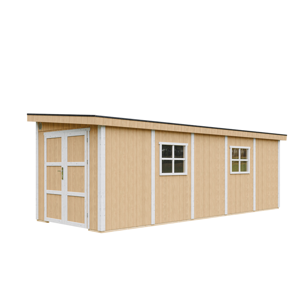 foto del prodotto casetta da giardino di qualit premium 14,3 m h231x248x648 cm senza pavimento e parete laterale timbela m941b harvest honey