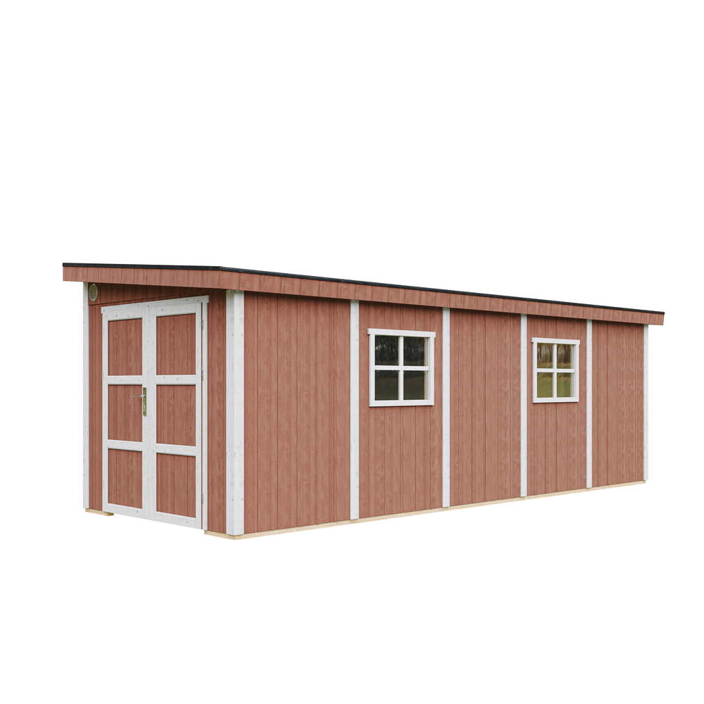 foto del prodotto casetta da giardino di qualit premium 14,3 m - h231x248x648 cm - senza pavimento e parete laterale - timbela m941b-redwood red