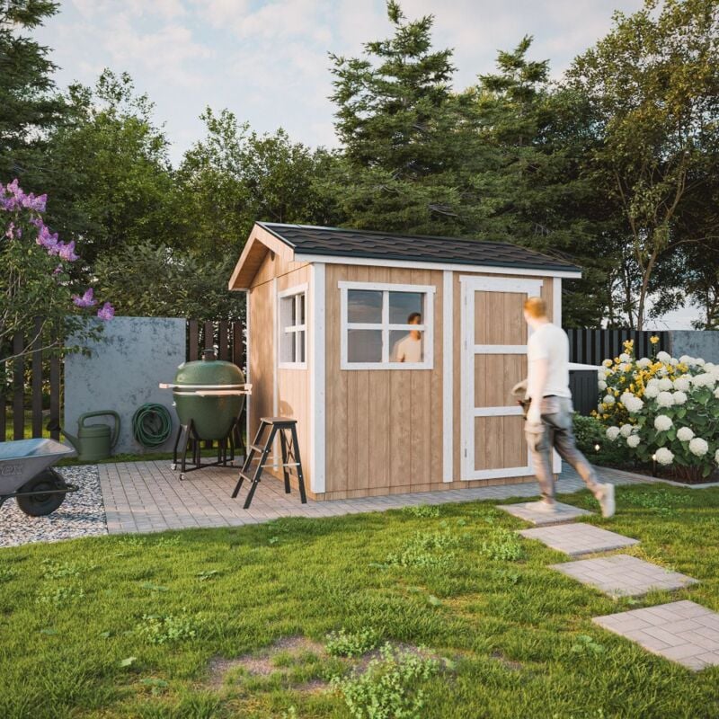 foto del prodotto casetta da giardino di qualità premium 5,9 m - h252x250x294 cm - costruzione in pannelli lp smartside - con pavimento e tegole bituminose timbela