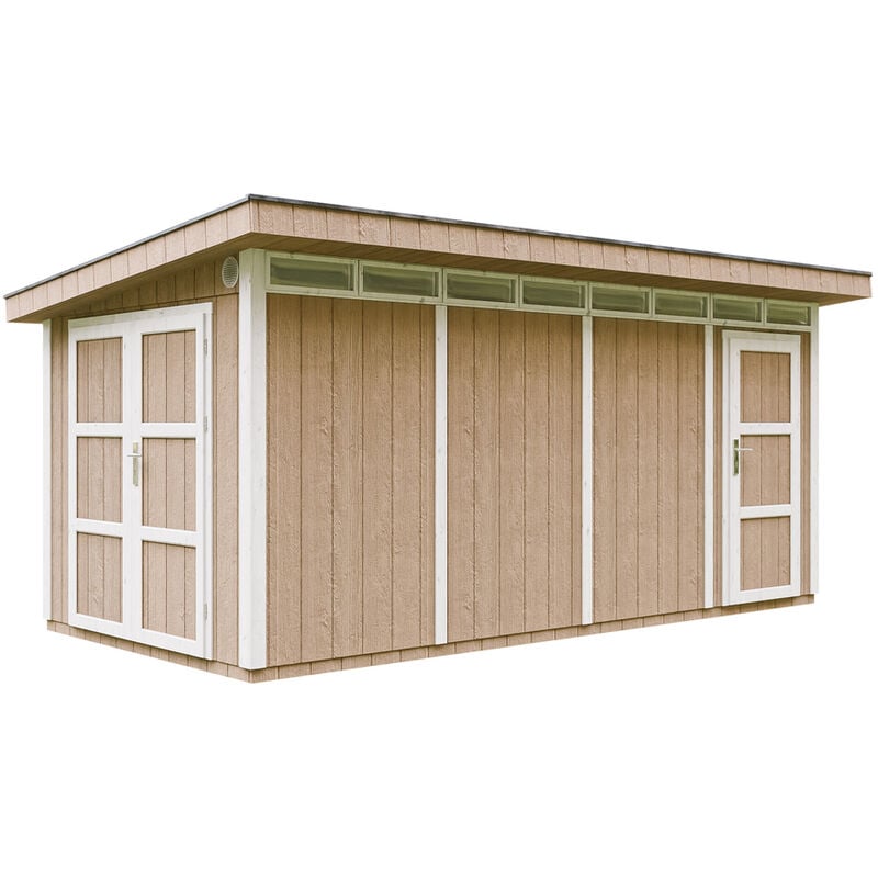 foto del prodotto casetta da giardino di qualit premium 8.52 2.95m l530xw279cm con pavimento, tegole bituminose,set di vernici costruzione con pannelli lp smartside