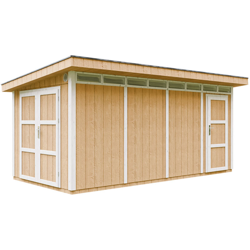 foto del prodotto casetta da giardino di qualit premium 8.52 2.95m l530xw279cm con pavimento, tegole bituminose,set di vernici costruzione con pannelli lp smartside