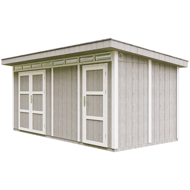 foto del prodotto casetta da giardino di qualit premium 8.52 2.95m l530xw279cm con pavimento, tegole bituminose,set di vernici costruzione con pannelli lp smartside