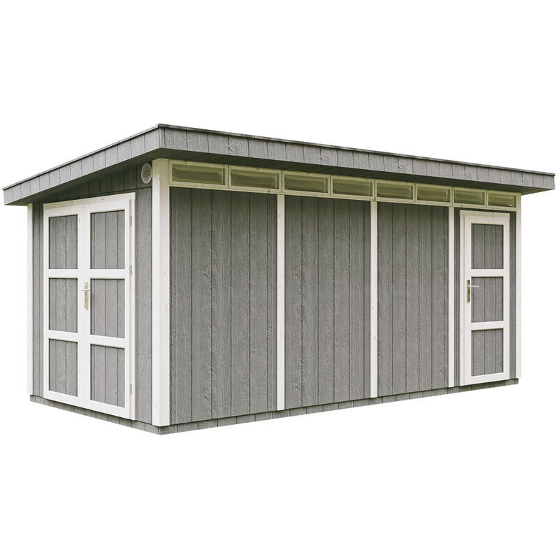 foto del prodotto casetta da giardino di qualit premium 8.52 2.95m l530xw279cm con pavimento, tegole bituminose,set di vernici costruzione con pannelli lp smartside