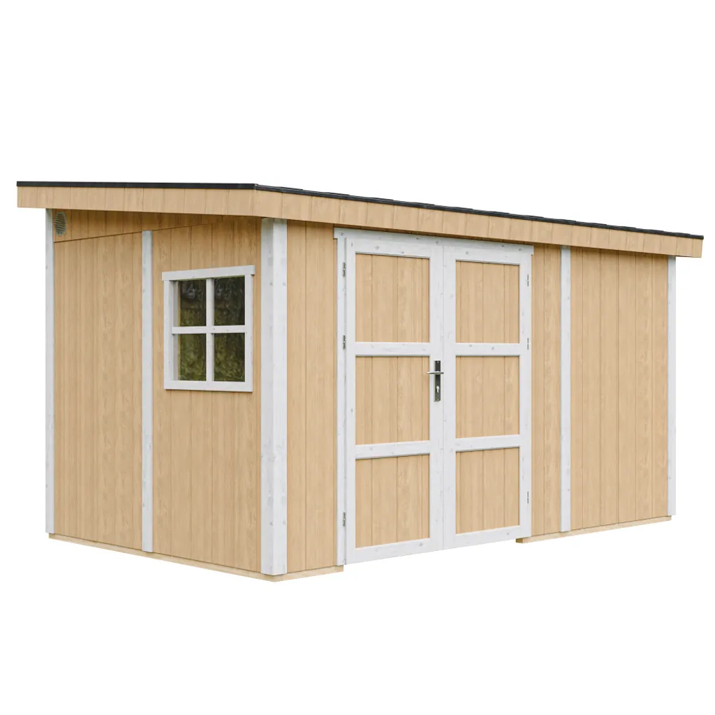 foto del prodotto casetta da giardino di qualit premium 8,68 m h231x248x412 cm senza pavimento e parete laterale timbela m939b harvest honey