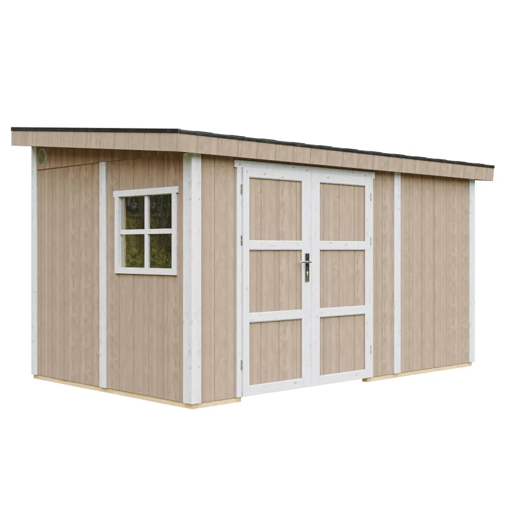 foto del prodotto casetta da giardino di qualit premium 8,68 m h231x248x412 cm senza pavimento e parete laterale timbela m939b terra brown