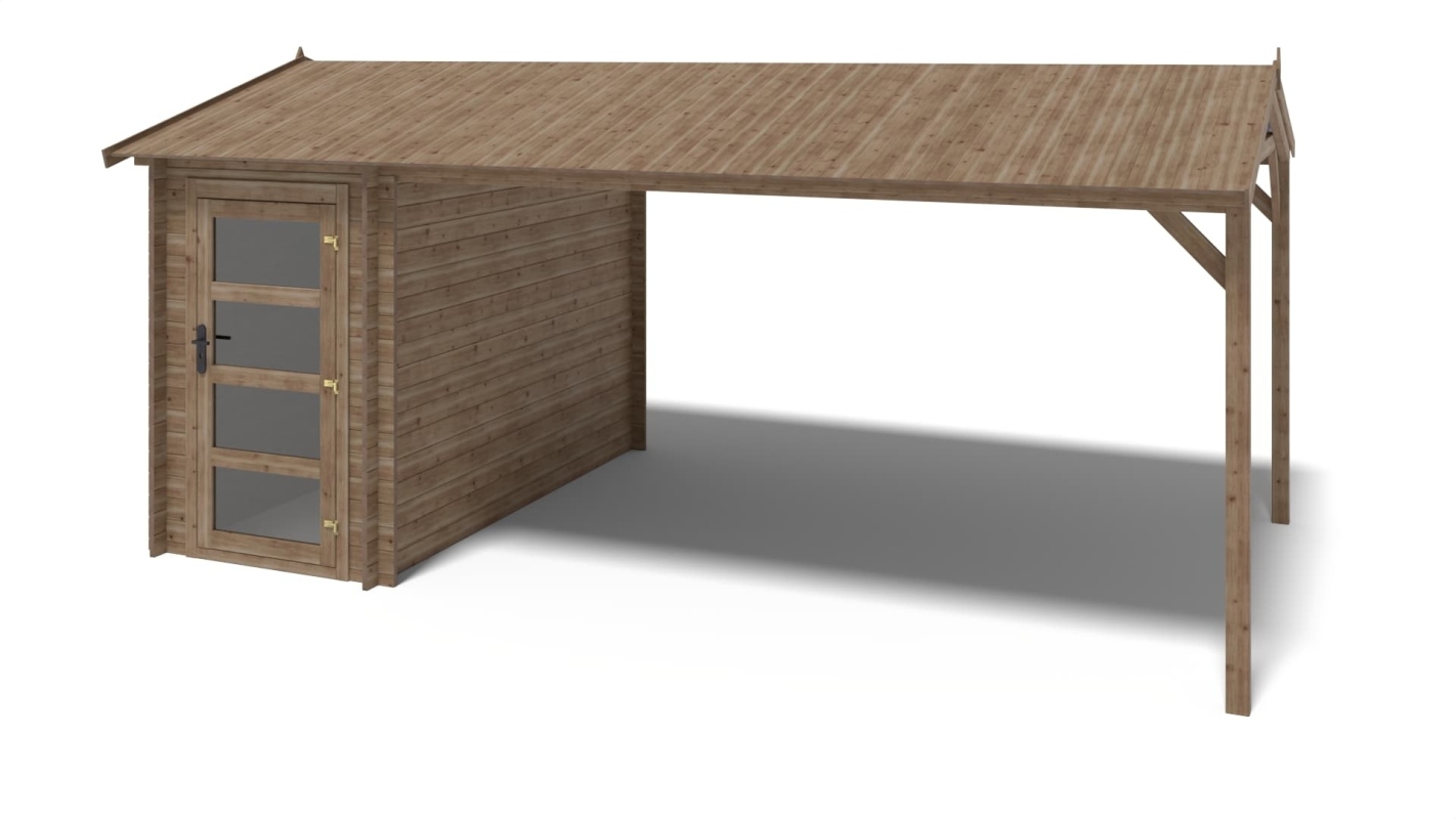 foto del prodotto casetta da giardino in legno 1.50x3.00 m con estensione 1.50x2.76 m 4.50 m dom673 dos194 altanka