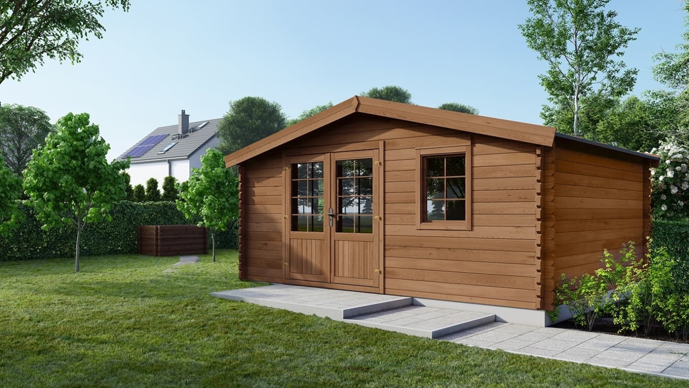foto del prodotto casetta da giardino in legno 12.00m2 4.00x3.00m impregnata 28mm colore marrone dom595 altanka