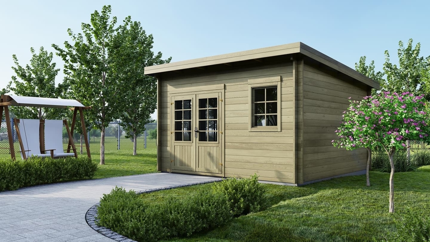 foto del prodotto casetta da giardino in legno 16.00m2 4.00x4.00m impregnata 40mm colore verde dom716 altanka
