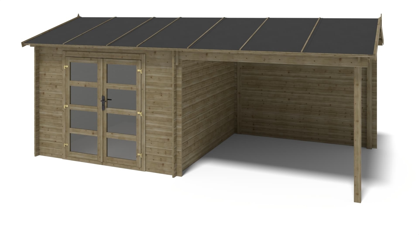 foto del prodotto casetta da giardino in legno 17.40m2 5.79x3.00m impregnata 28mm colore verde dom718 altanka