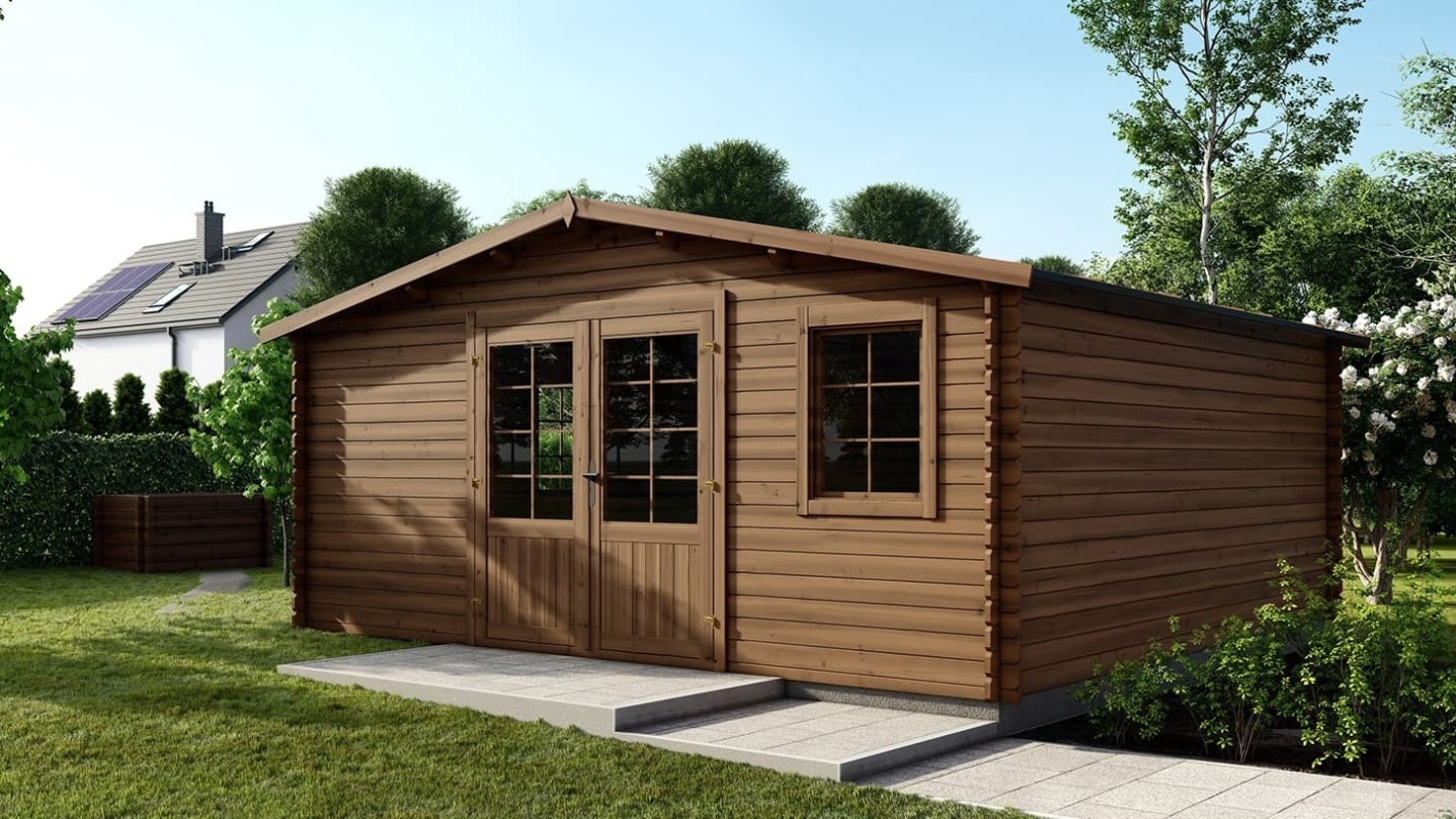 foto del prodotto casetta da giardino in legno 25.00m2 5.00x5.00m impregnata 28mm colore marrone dom596 altanka