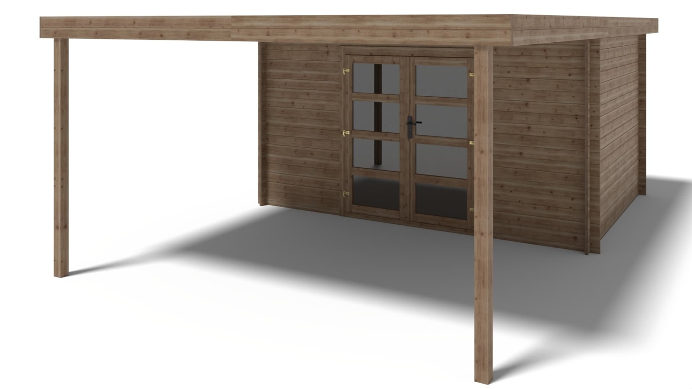 foto del prodotto casetta da giardino in legno 4x3 m con estensione 4x2,76 m 12 m impregnata dom689 dom180 altanka