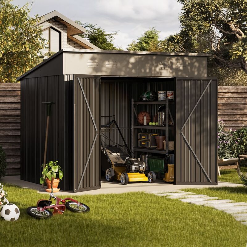 foto del prodotto casetta da giardino in metallo pioneer y70 struttura autoportante doppia porta rinforzata chiusura con chiave inclusa montanti a v capannone