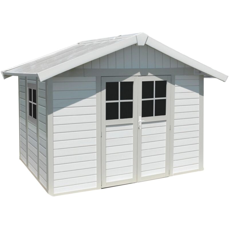 foto del prodotto casetta da giardino in pvc grosfillex deco 7 bianco e grigio verde 370x298x250 cm cod. 22907140