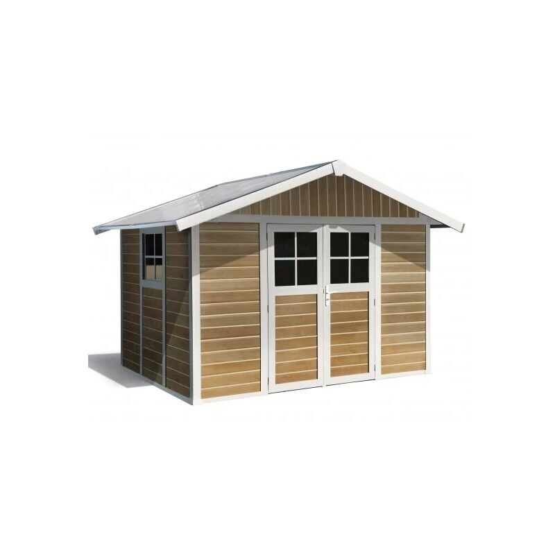 foto del prodotto casetta da giardino in pvc grosfillex sherwood deco 7 effetto legno 370x298x250 cm cod. 22907681
