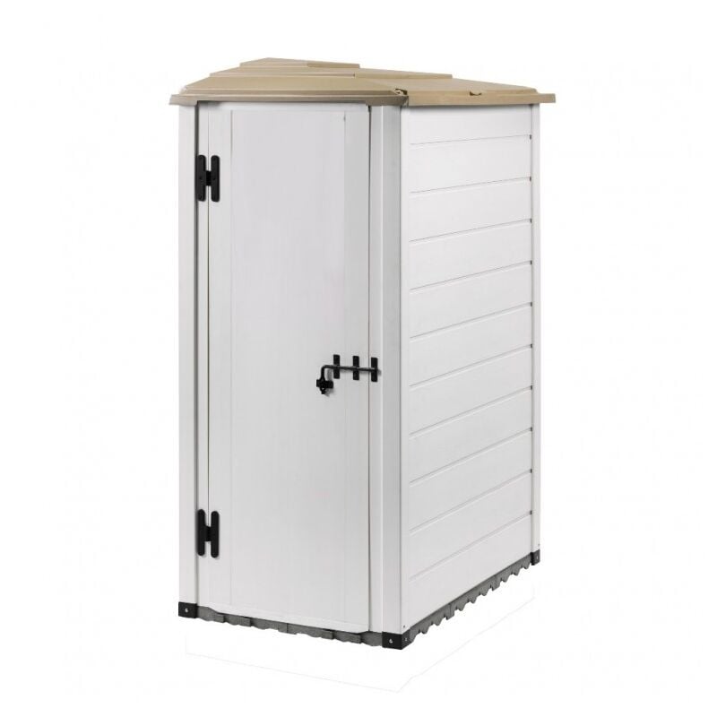 foto del prodotto casetta da giardino in resina tuscany evo 100.1 con porta reversibile, pavimentazione inclusa, colore beige, 132x88x195h cm