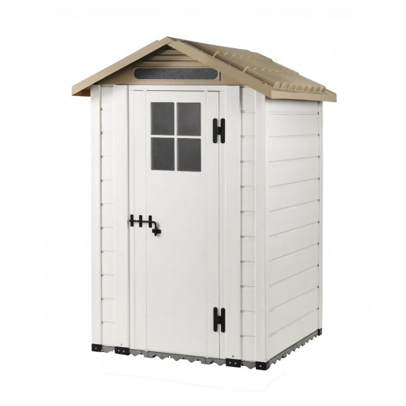 foto del prodotto casetta da giardino in resina tuscany evo 120 con 1 porta centrale, pavimentazione inclusa, colore beige, 137x144x214h cm