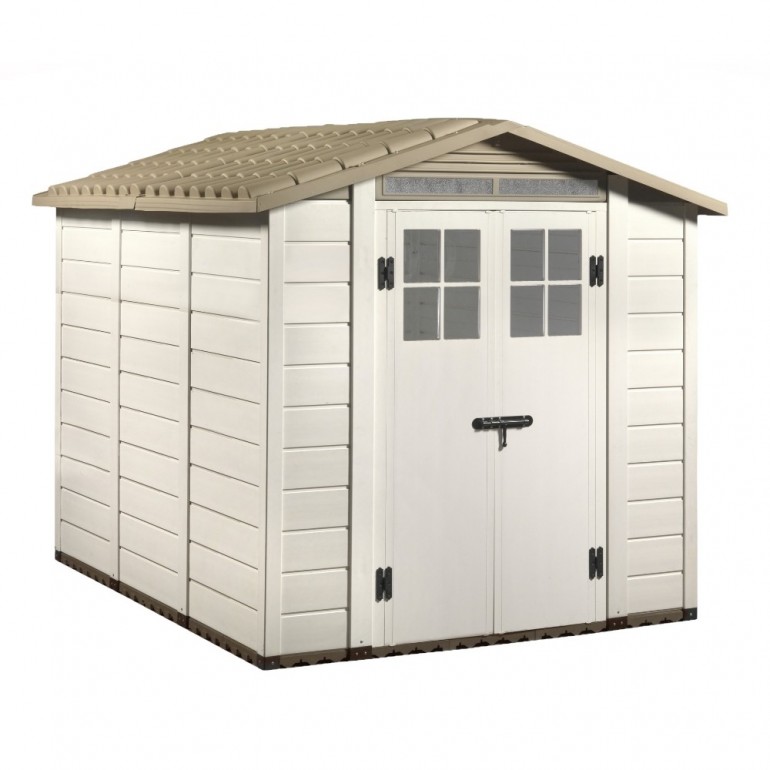 foto del prodotto casetta da giardino in resina tuscany evo 240 con pavimentazione inclusa, colore beige, 230x262x220h cm