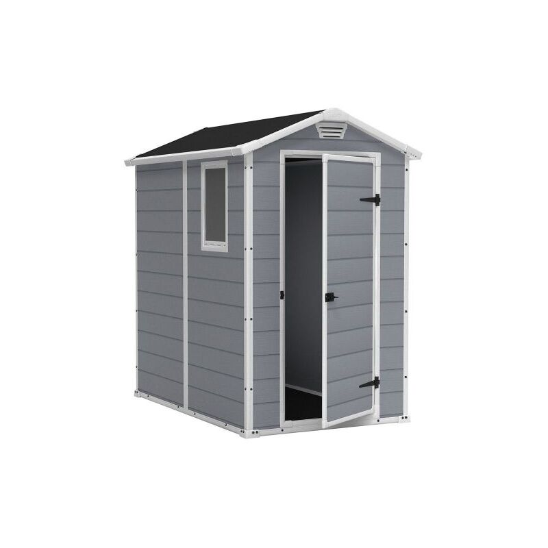 foto del prodotto casetta da giardino keter manor 4x6 in resina colore grigio con porta battente singola 130x192x198 cm