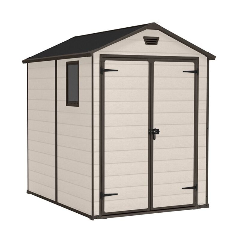 foto del prodotto casetta da giardino keter manor 6x5 in resina colore beige con porta battente doppia 185x152x226 cm