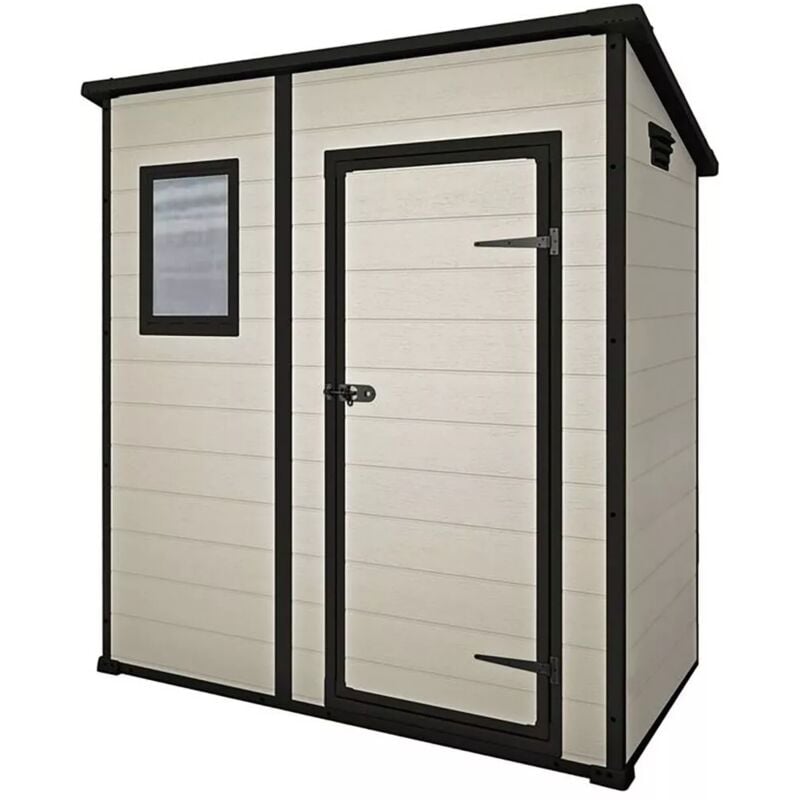 foto del prodotto casetta da giardino keter manor pent 6x4 in resina colore beige con porta battente singola 183,5x111x200,5 cm
