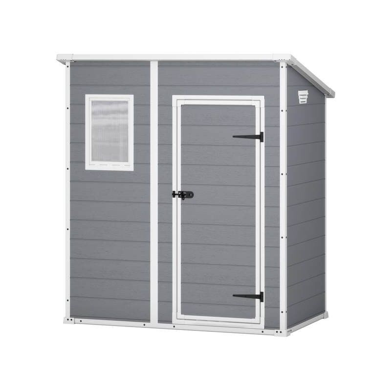 foto del prodotto casetta da giardino keter manor pent 6x4 in resina colore grigio con porta battente singola 183,5x111x200,5 cm