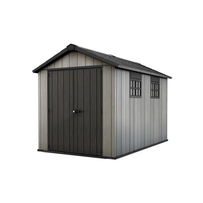 foto del prodotto casetta da giardino keter oakland 7511 in duotech colore grigio con porta battente doppia 230x350x242 cm